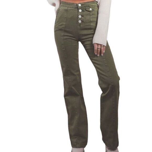 Blank NYC The Delancey Denim Wide Leg Pants Going Green Size 30 NWT 70’s Bohemia - Picture 1 of 6